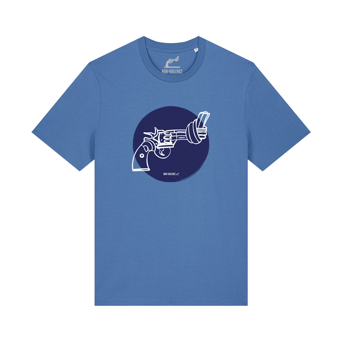 Non-Violence Project Blue Knotted Gun Circle T-Shirt