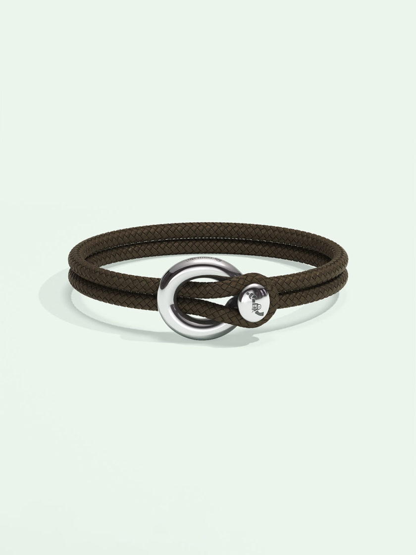 Imagine brown nylon bracelet by Orrling in a front view created in collaboration with the Non-Violence Project.