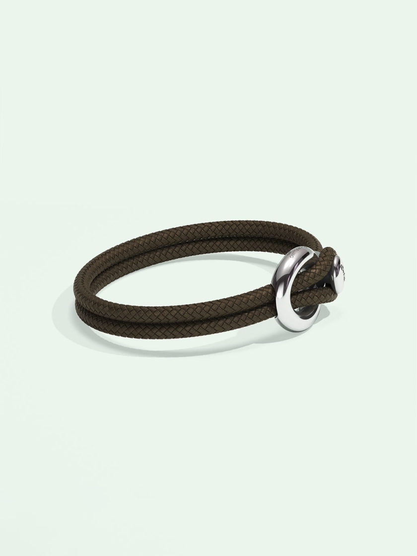 Imagine brown nylon bracelet by Orrling in a side view created in collaboration with the Non-Violence Project.