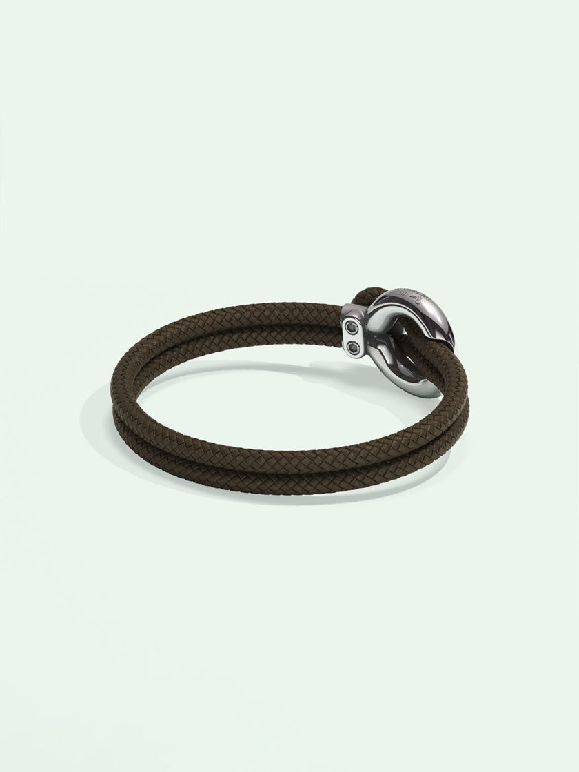 Imagine brown nylon bracelet by Orrling in a back view created in collaboration with the Non-Violence Project.